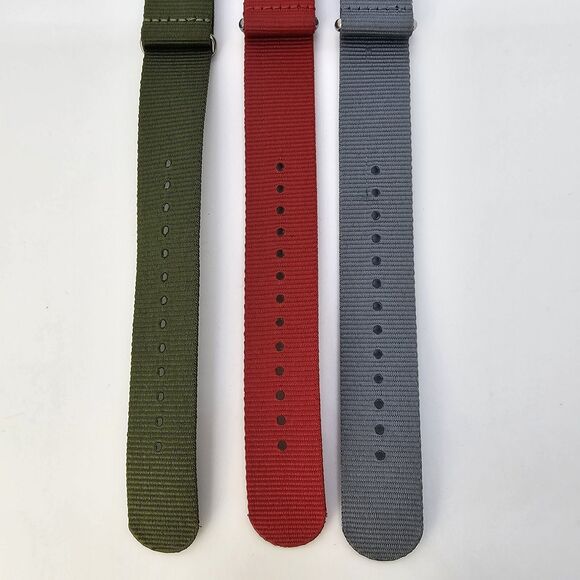 3X 22MM Nylon Canvas Watch Band 1 Piece Strap Green‎ Red Gray Men's Watch Band - Picture 6 of 7